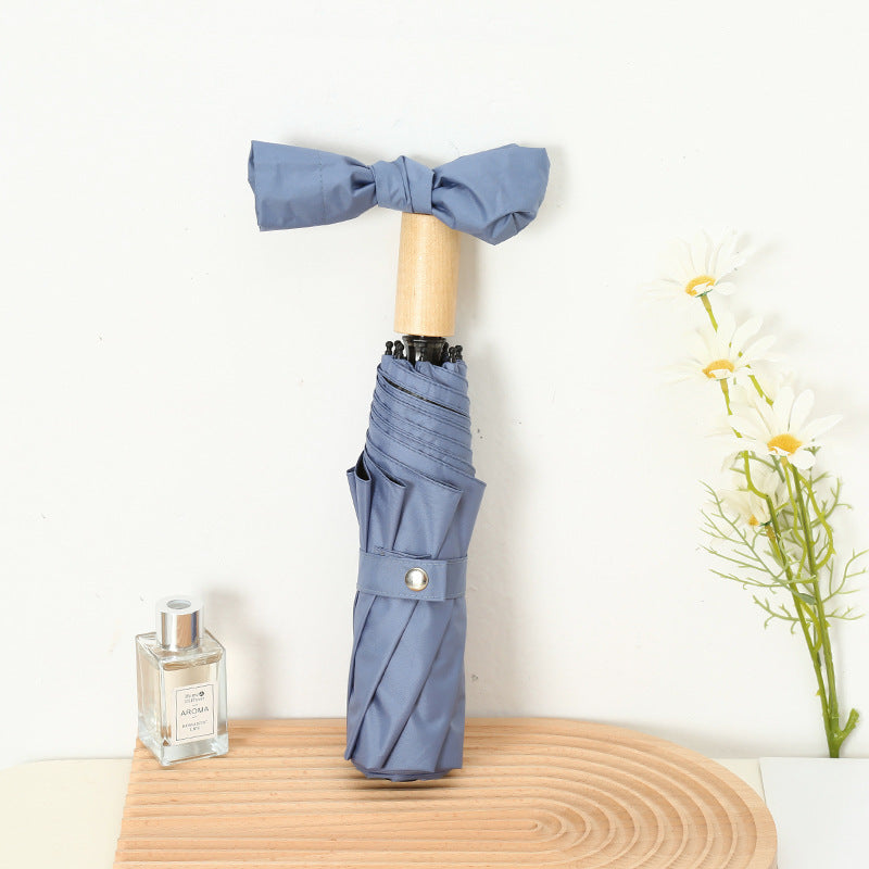Damen Eleganter Falt-Regenschirm mit Holzgriff Brehn