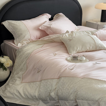 Luxe Seiden-Touch bestickte Schmetterlings-Bettwäsche-Set mit Jacquard-Rand