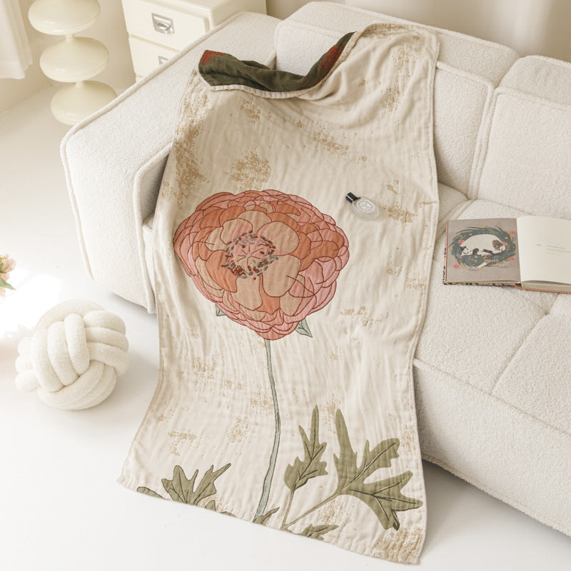 Übergroße botanische Musselin-Wurfdecke mit floralem Aquarelldruck