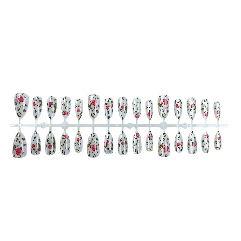 Künstlerisches Kirsch- und Leopardenmuster Press-On Nagelkunst Set Brehn