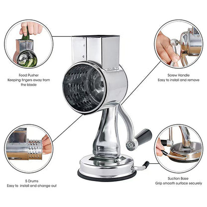 Rotary Multi-Drum Manual Grater and Slicer
