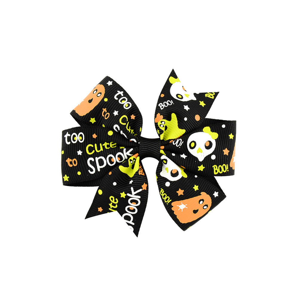 Halloween Schleife mit Kürbis- und Hexen-Motiven