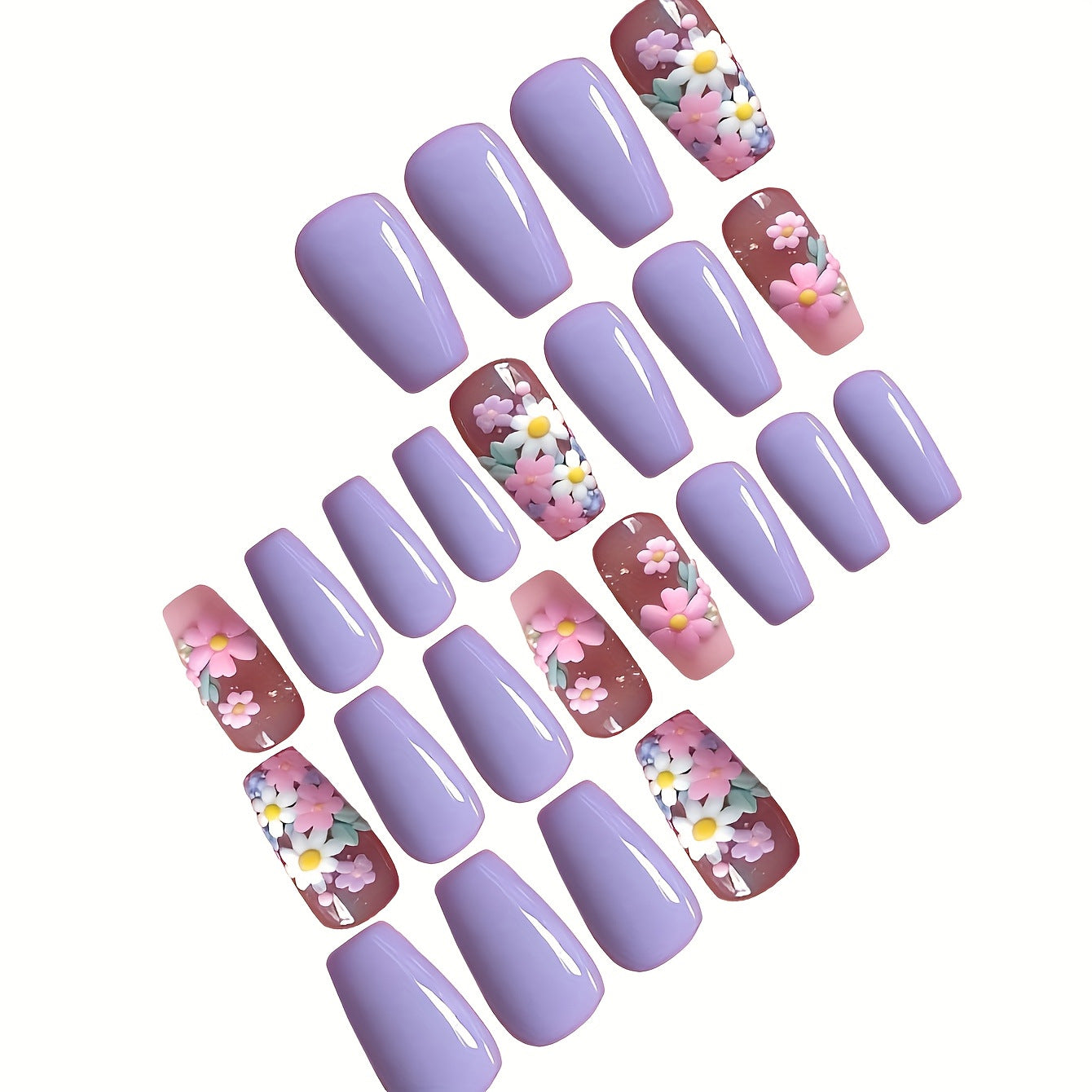 Blumen-dekorierte Press-On-Nail-Art Brehn