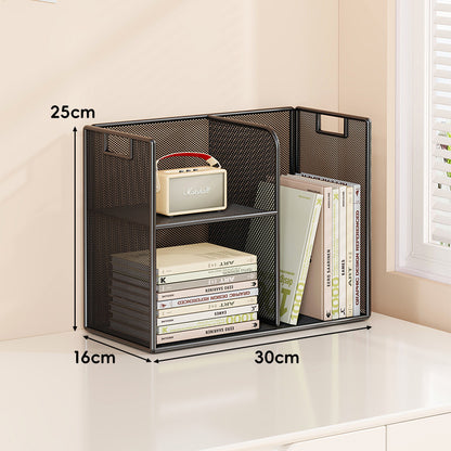 Perforiertes Metall Zwei-Ebenen Schreibtisch-Organizer-Regal mit integrierten Tragegriffen