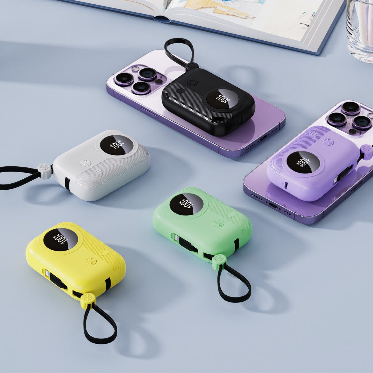 Kompakte Powerbank mit Integriertem Ladestecker und Digitaler Feuchtigkeitsanzeige Brehn