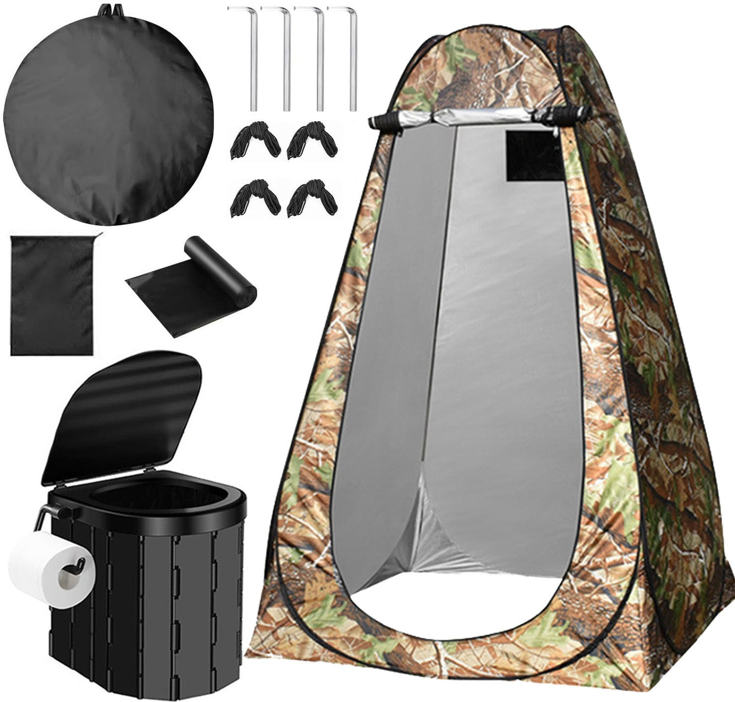 Tragbares Pop-up-Privatsphäre-Zelt und zusammenklappbares Camping-Toiletten-Kit mit vollständigem Zubehörset Brehn