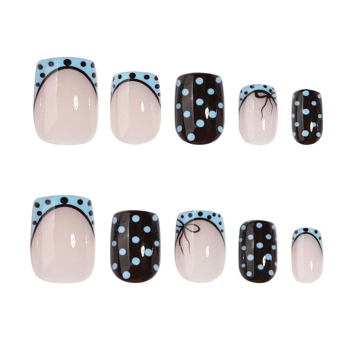 Kunstvolle Nagelverlängerungen mit verspielten Punkten und elegantem Design Brehn