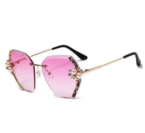 Damen extravagante Oversized-Sonnenbrille mit Perlverzierungen Brehn