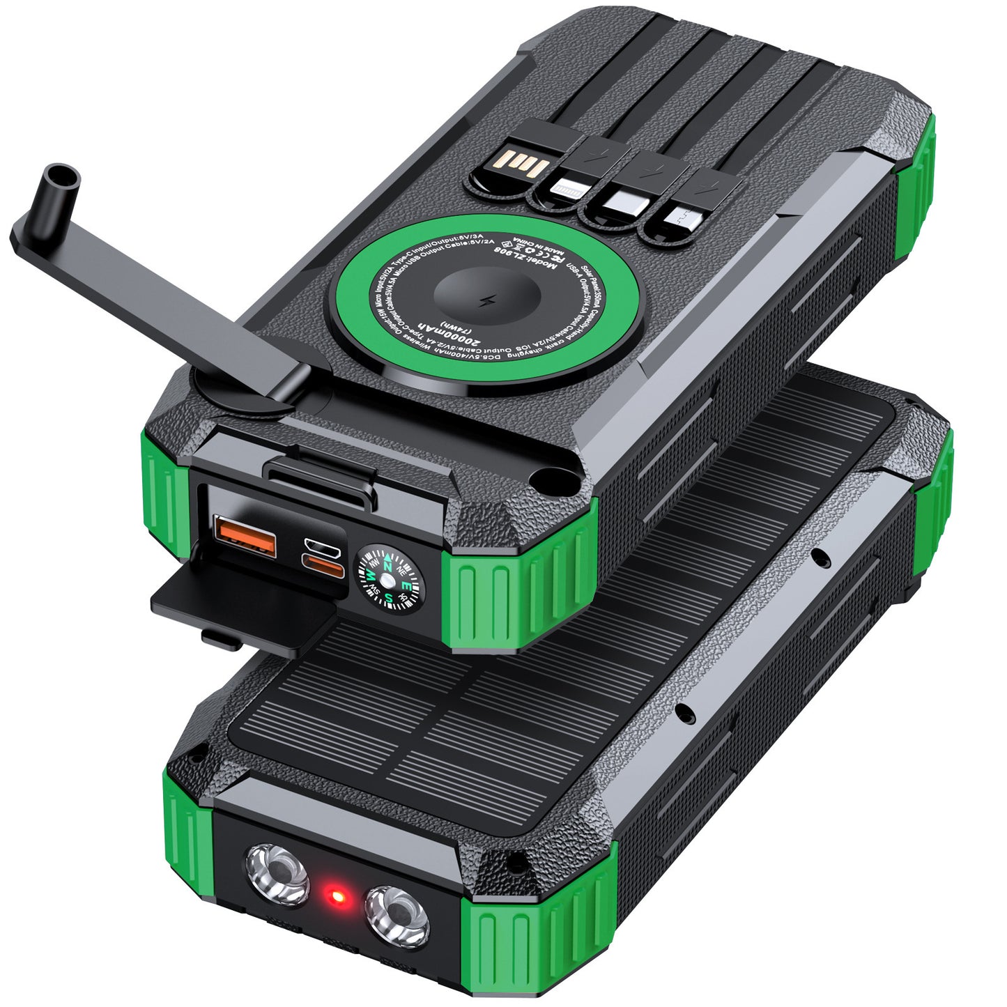 Multifunktionale Solar-Powerbank mit LED-Licht und Integriertem Ladekabel Brehn