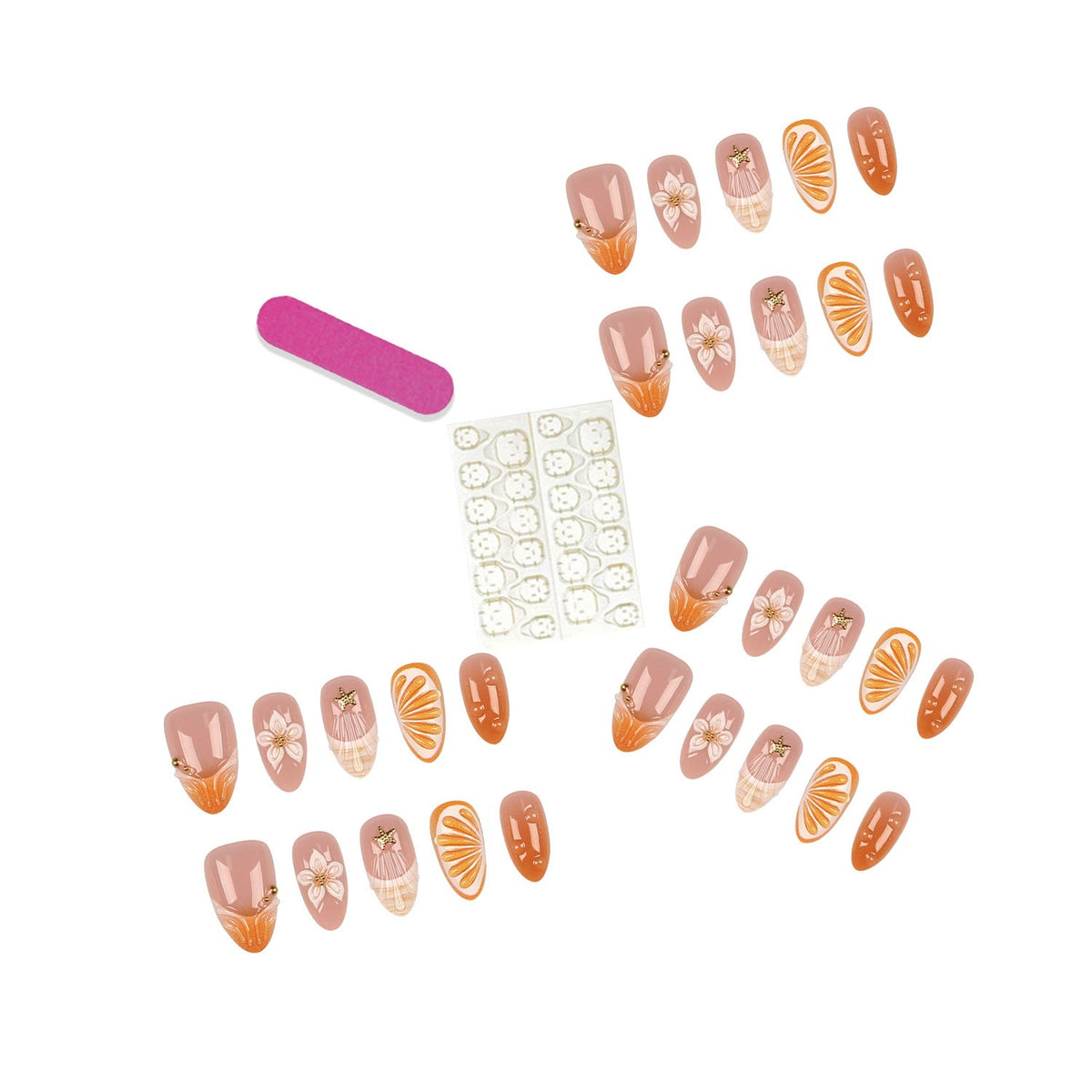 Künstlerisches Press-On Nagelkunst Set mit botanischen Akzenten