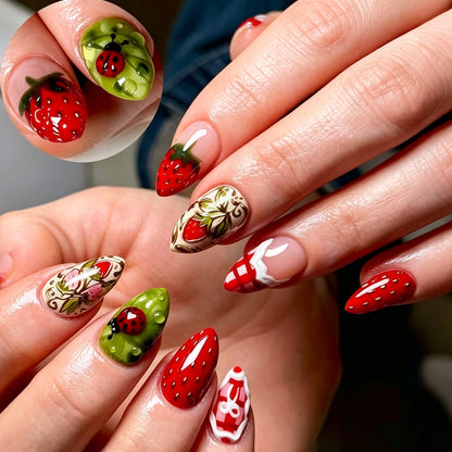 Künstlerisches Erdbeer-Thema Press-On Nagelkunst Set Brehn