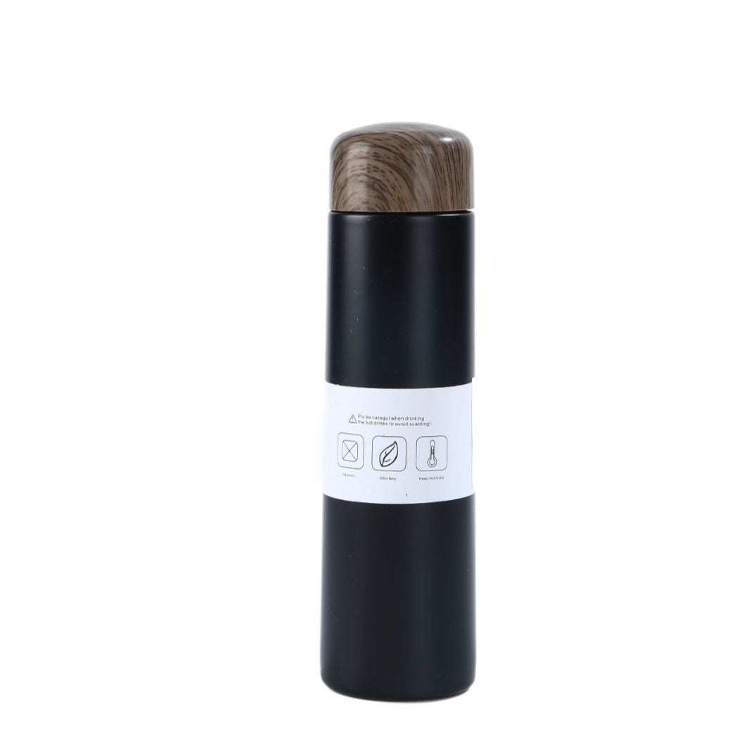 Damen vakuumisolierte Wasserflasche mit innovativem Holzdeckel Brehn