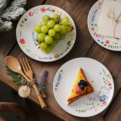 Kinder-Teller aus Porzellan mit Hasenillustration und Blumendekor