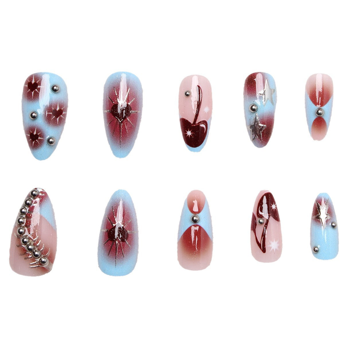 Kreatives Kunstnagelset mit künstlerischen Farbverläufen und Glitzerverzierungen Brehn