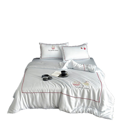 Seidiges gesticktes Duvetbezug-Set mit Kaninchenmotiv und Kissenbezügen