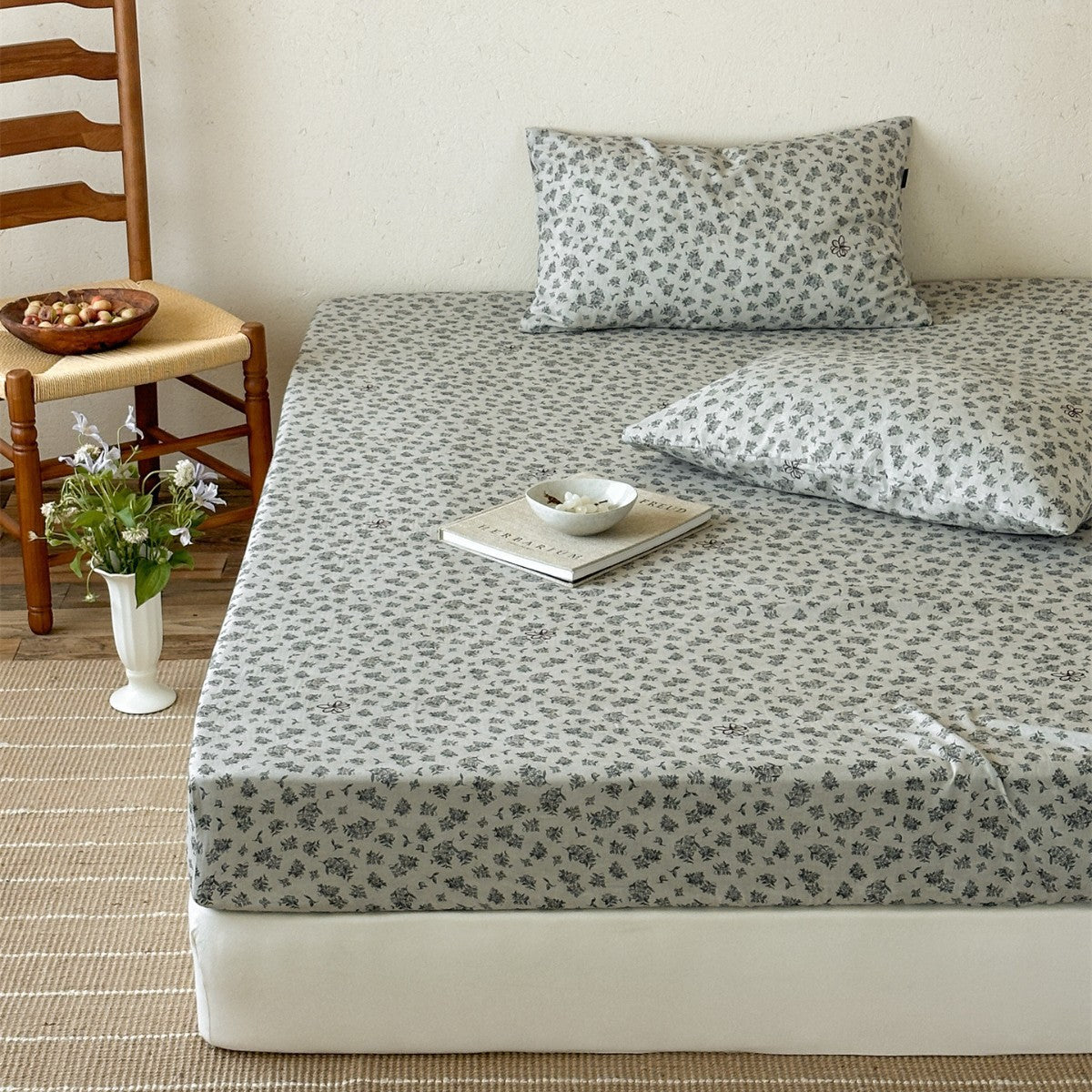 Bedrucktes Baumwoll-Percale Spannbettlaken und Kissenbezug Set