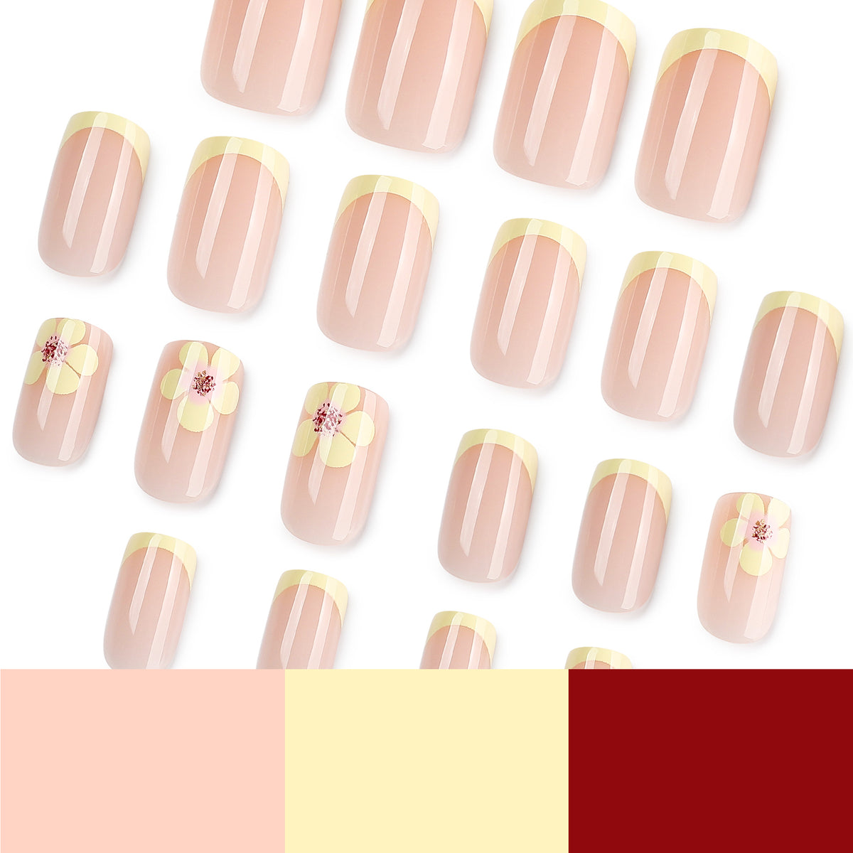 Kunstvolle French-Tip Nägel mit Blumenverzierungen Brehn