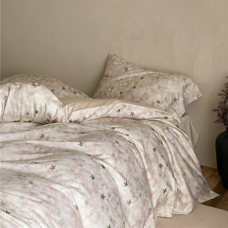 Premium-Baumwollsatin-Duvetbezuggarnitur mit floralem Jacquard-Relief und Knopfverschluss