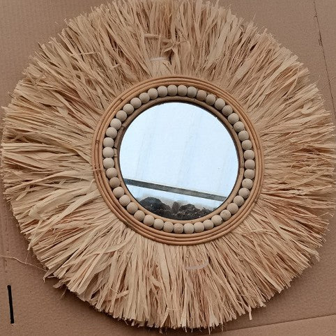 Eleganter Runder Wandspiegel Aus Natürlichem Rattan Brehn