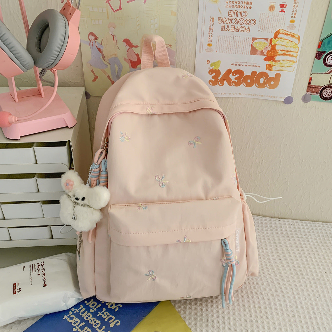 Bestickter Blumenmuster-Schulrucksack