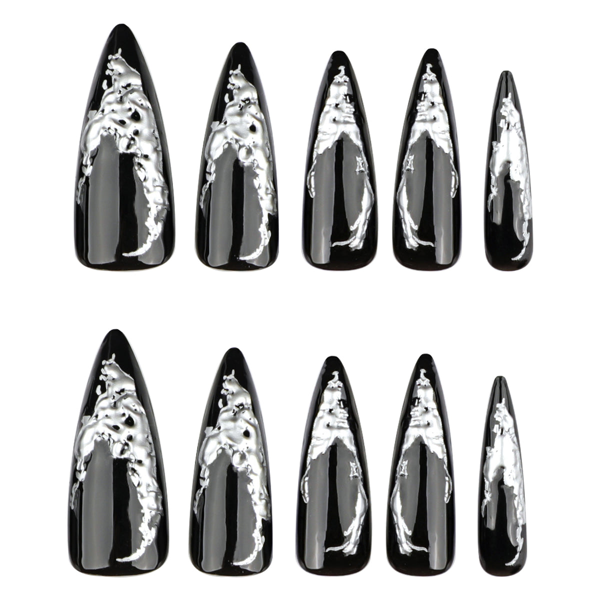 Kunstvolle Stiletto-Nägel mit modernem Metall-Effekt Brehn