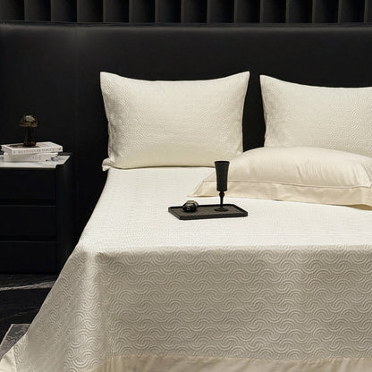 Strukturiertes Jacquard-Baumwoll-Satin-Duvetbezug-Set mit satinierter Kante und gesteppten Euro-Kissenbezügen