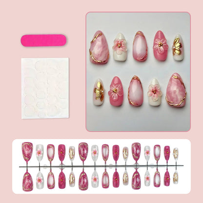Kunstnagelset mit floralen Akzenten und Glitzerdetails Brehn