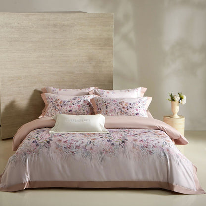 Luxus Floral Baumwollsatin Bettbezug Set mit Kontrastsaum und Kissenbezügen