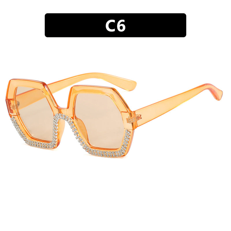 Damen extravagante Sonnenbrille mit hexagonalem Rahmen und strassbesetzten Akzenten Brehn