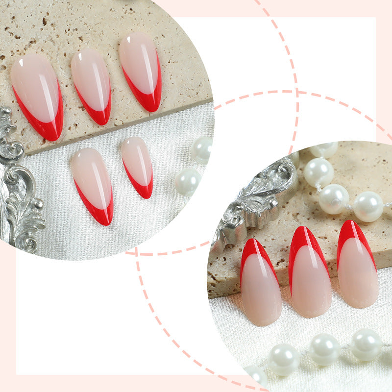 Dekoratives Press-On Nagelkunstset mit elegantem roten und weißen Design Brehn