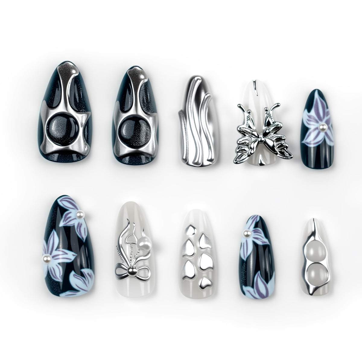Geometrisches Metall Press-On Nagelkunst Set Brehn