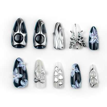 Geometrisches Metall Press-On Nagelkunst Set Brehn