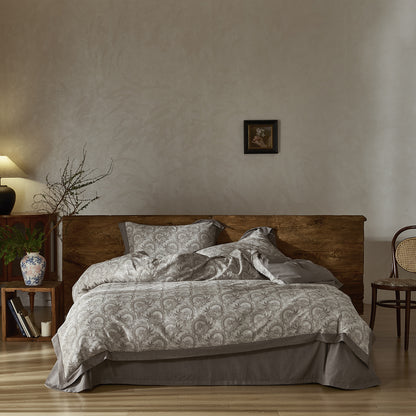Florales Baumwoll-Leinen-Bettüberwurf-Set mit Chambray-Dekor