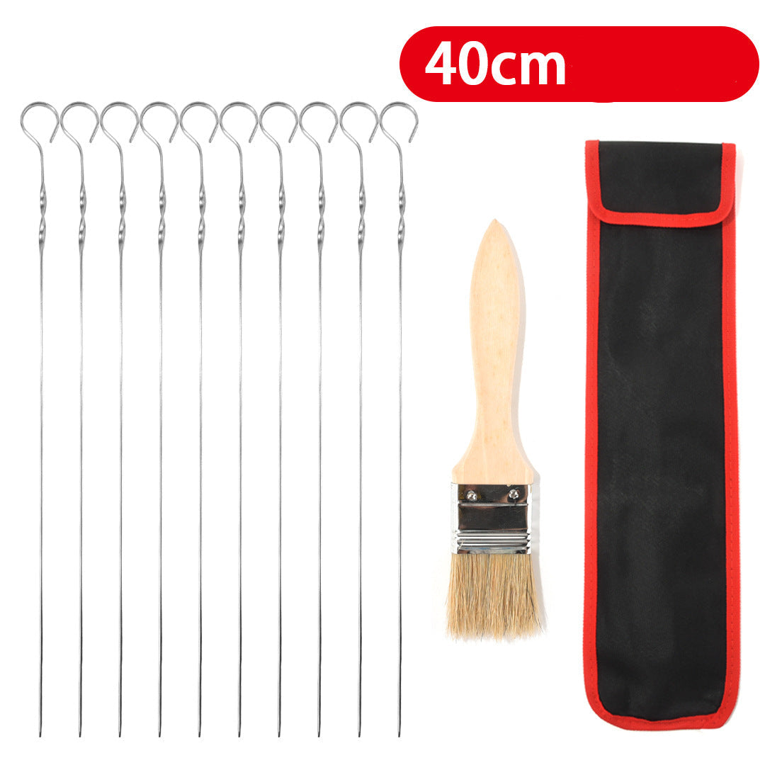 Edelstahl Grillspieß-Set mit Flachen, Verdrehten Spießen, Hitzebeständiger Silikonbürste und Aufbewahrungstasche Brehn