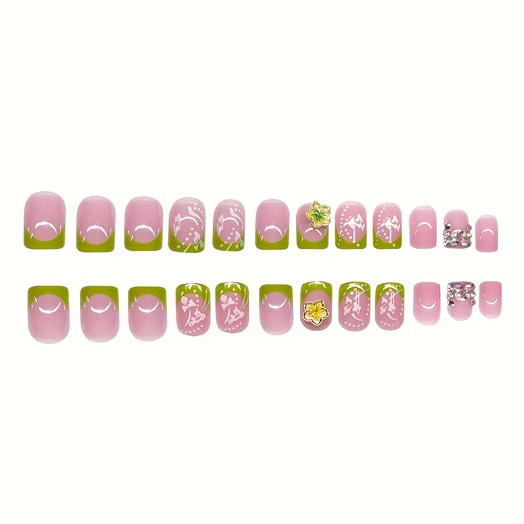 Künstlerisches Floral Press-On Nagel-Set Brehn