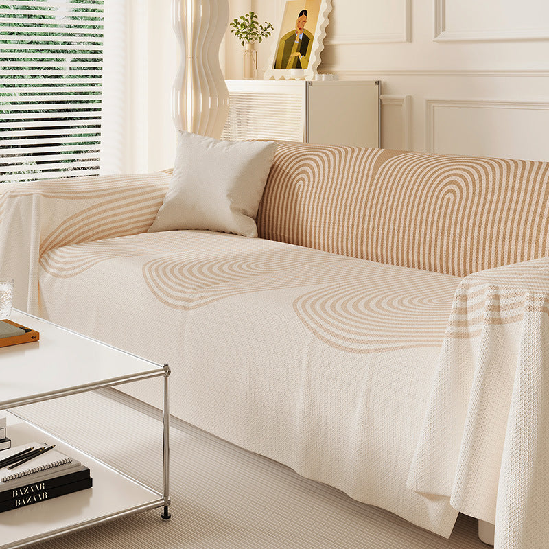 Reversible Textured Sofa Slipcover with Woven Arch-Pattern Drop-On Protector