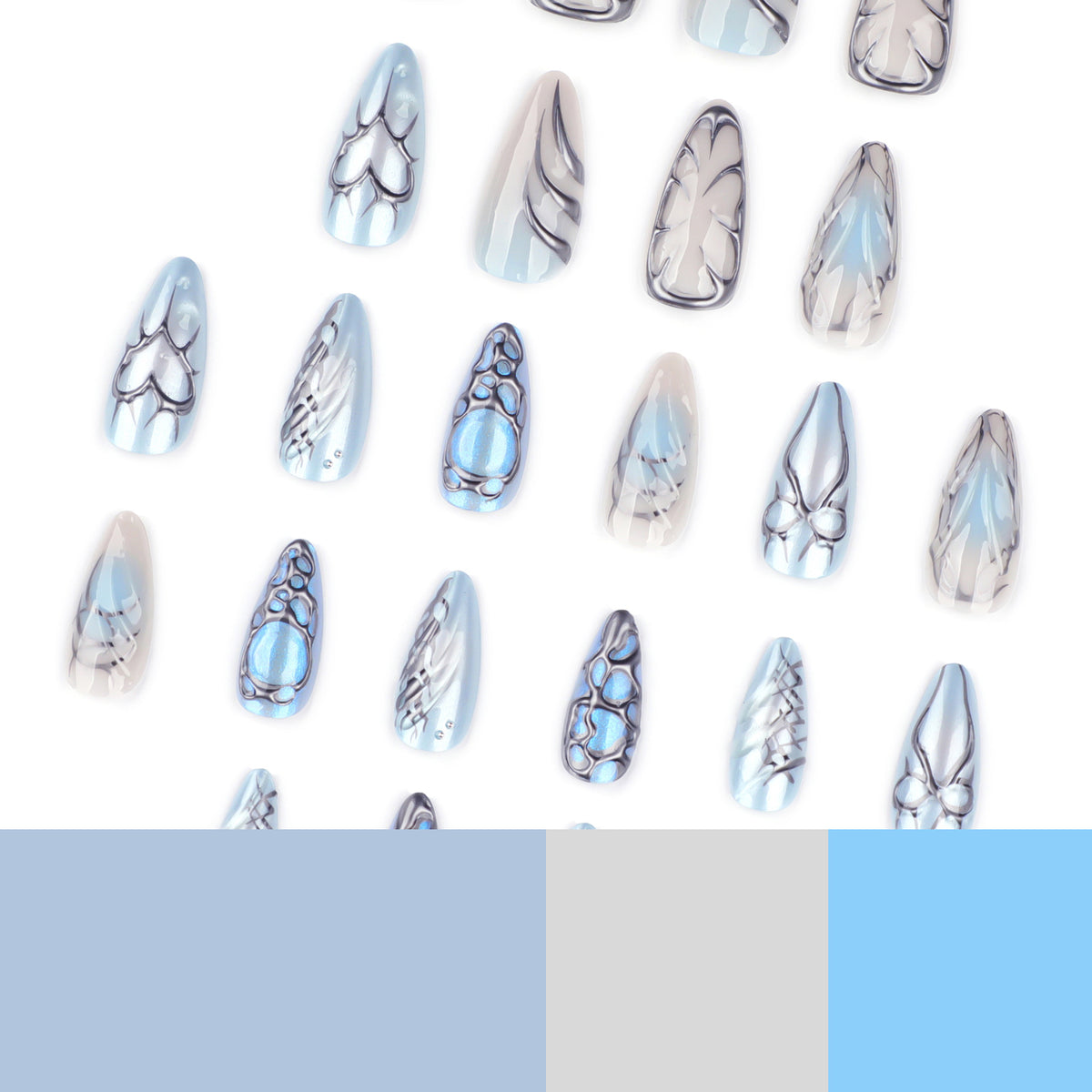 Kunstvolle Stiletto-Nägel mit verspielten Metallic-Details Brehn