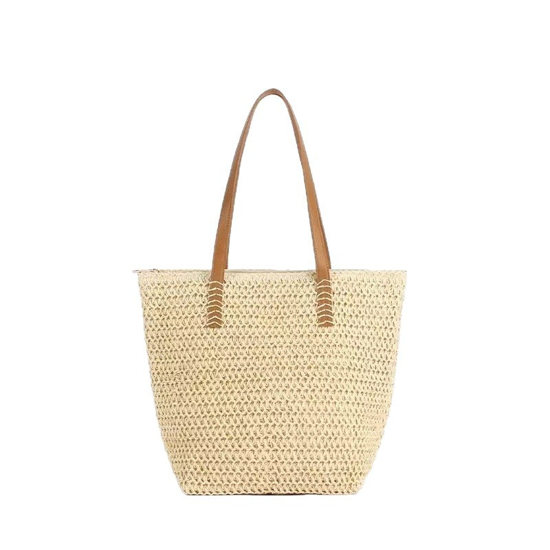 Handtasche Aus Geflochtenem Naturmaterial mit Ledernen Tragegriffen Brehn