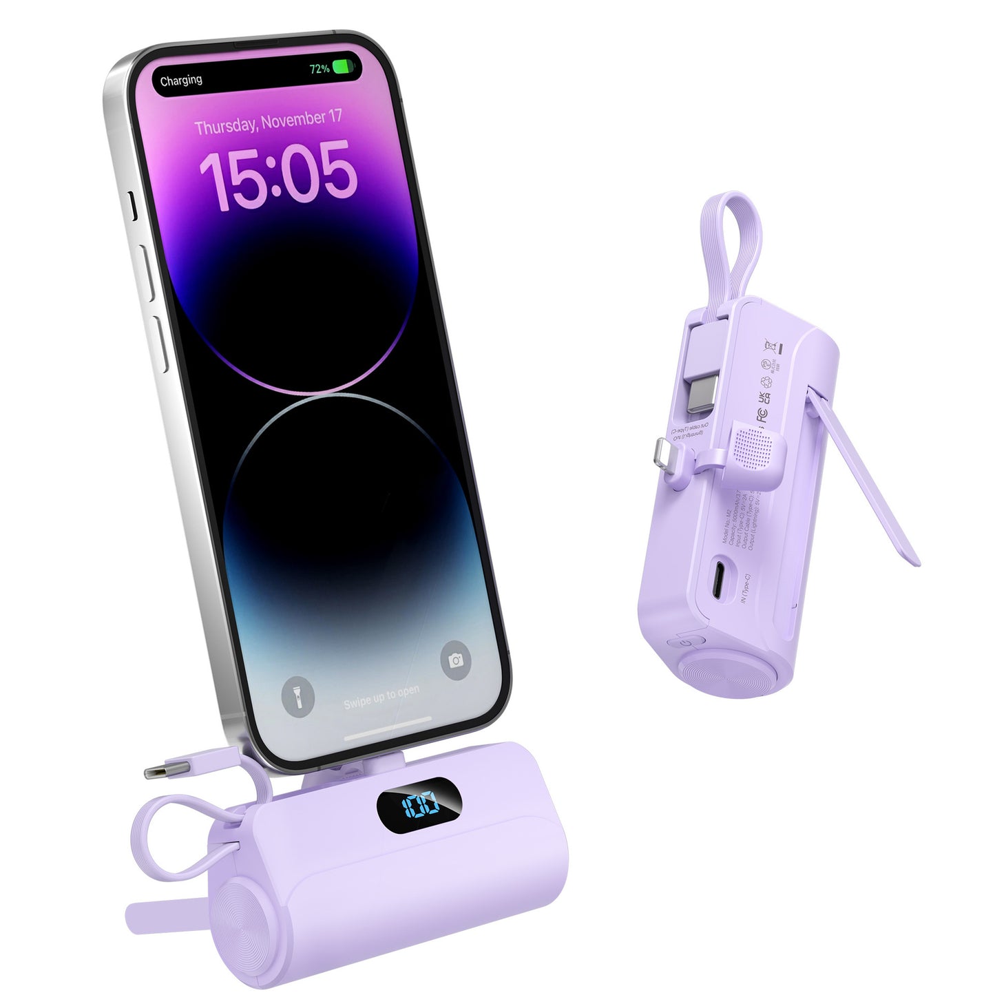 Tragbare Powerbank mit Integriertem Micro-Usb-Kabel und Led-Taschenlampe Brehn