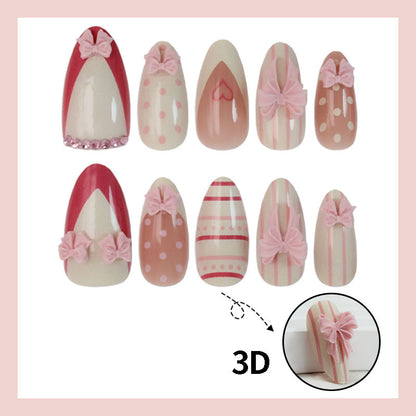 Kunstnagelset mit romantischen Schleifen- und Herzenmotiven Brehn