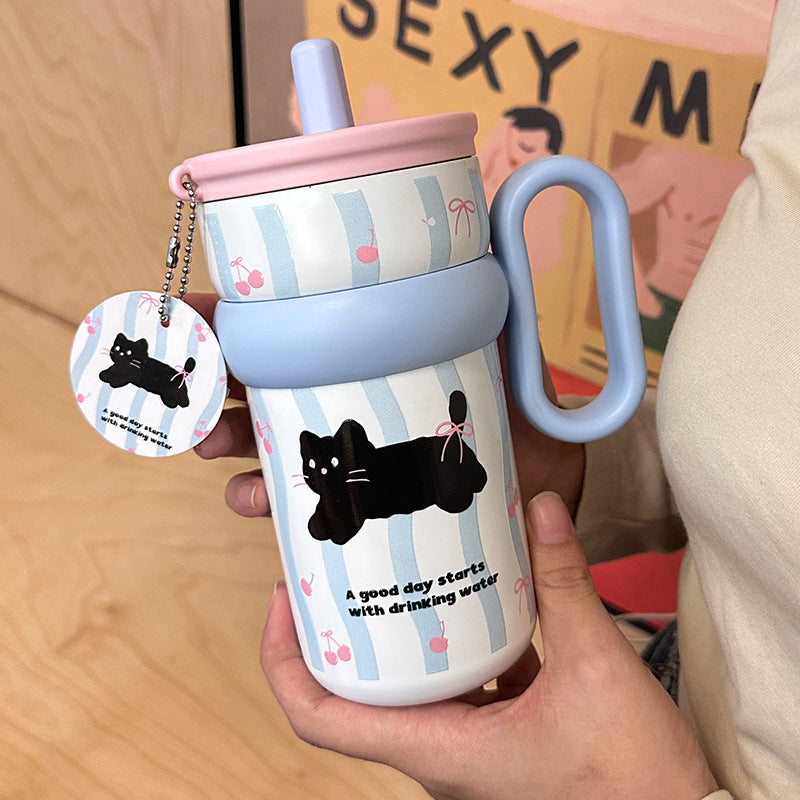 Damen Kinder-Trinkbecher mit integriertem Strohhalm und verspieltem Design Brehn