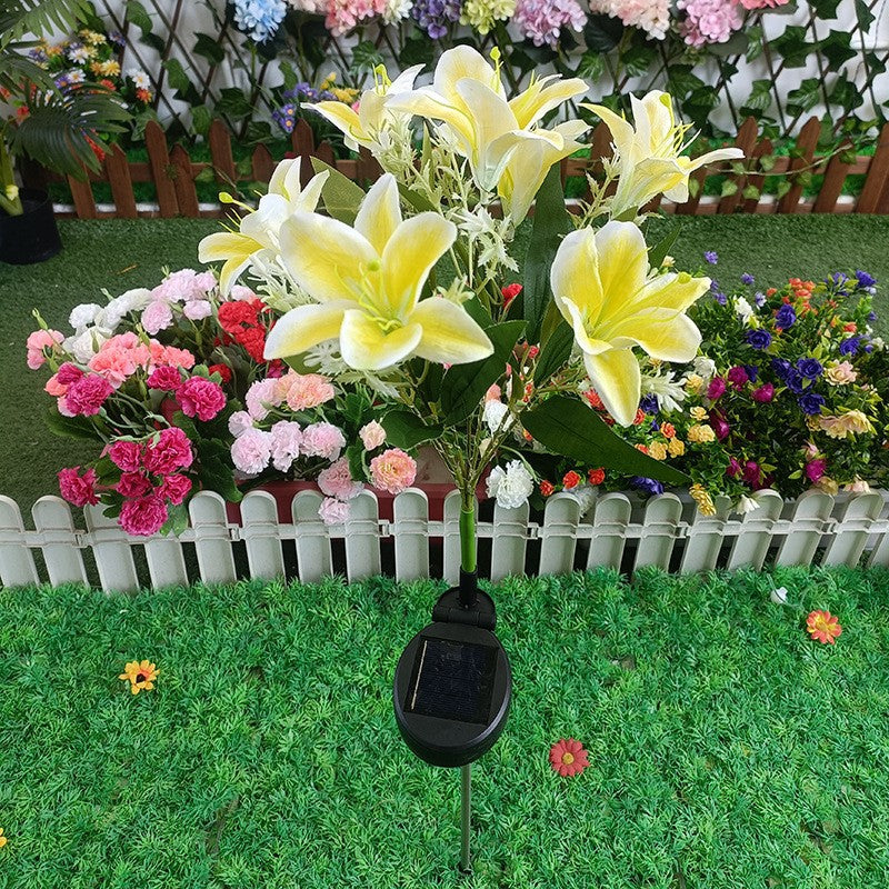Solarbetriebene lebensechte Lilienblüte Landschaftsstecker mit Mikro-LED-Cluster und teleskopischem Erdbodenstift Brehn