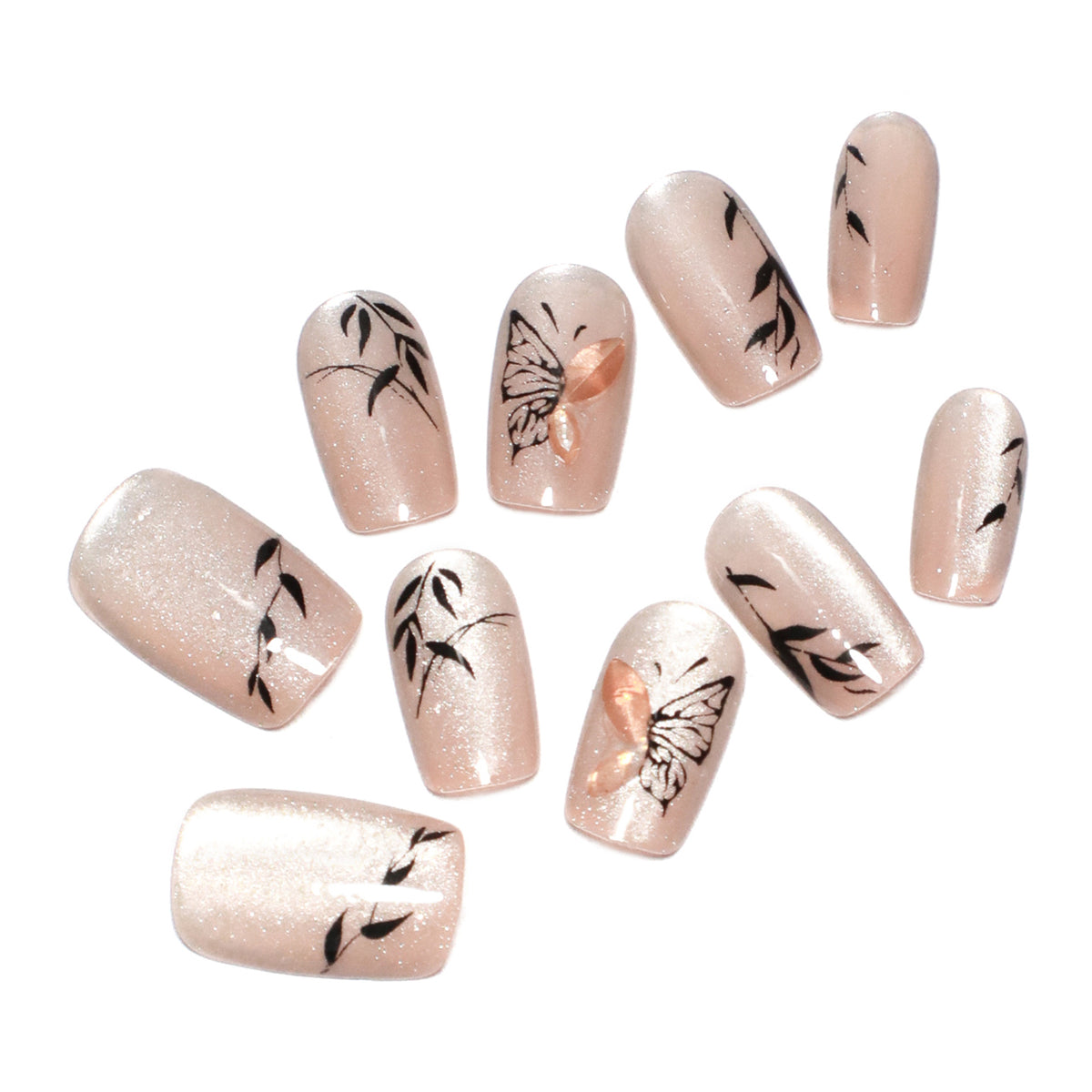 Künstliche Nagelverlängerungen mit floralem Butterfly-Design Brehn