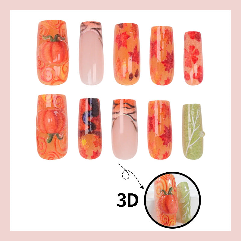 Kunstnagelset mit herbstlichen Motiven und kreativen 3D-Elementen Brehn