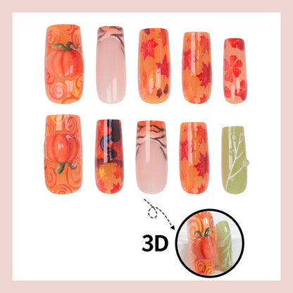 Kunstnagelset mit herbstlichen Motiven und kreativen 3D-Elementen Brehn