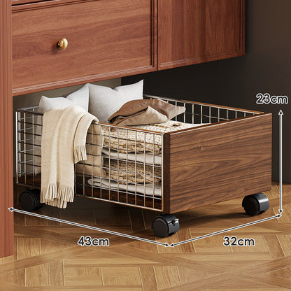 Unterbett-Rollaufbewahrungsdrawer mit Drahtgitterseiten und Holzoptik-Panels