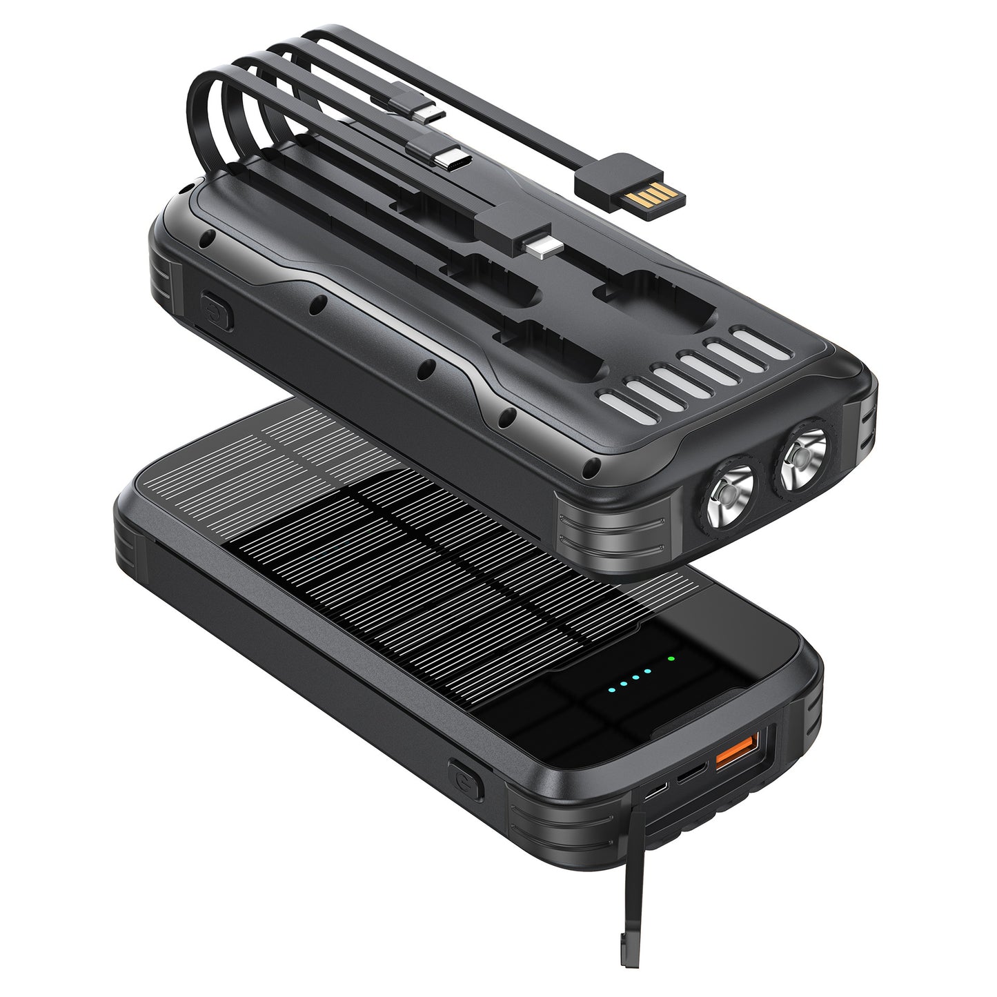 Robuste Solar Powerbank mit Integrierter Taschenlampe und Multifunktionalem Ladeanschluss Brehn