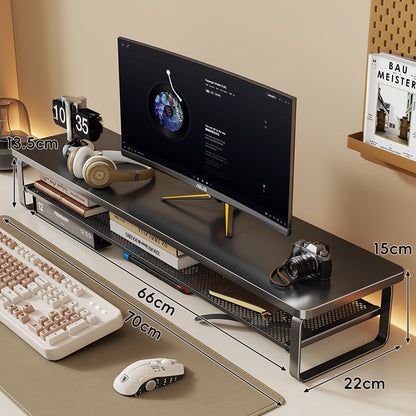 Erhöhter Desktop-Bildschirmständer mit Mesh-Unterregal-Organizer und Kabelmanagement