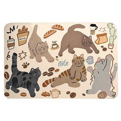 Low-Profile Microfiber Absorbent Floor Mat with Cute Cat & Coffee Illustrations