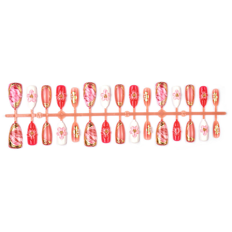 Elegantes Blumen- und Metallic-Press-On-Nagelkunst-Set Brehn